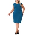 thumbnail image 2 of Agnes Orinda Women's Plus Size Sheath Dress Notched V Neck Sleeveless Casual Midi Pencil Dresses with Zipper 4X Lake Blue, 2 of 6