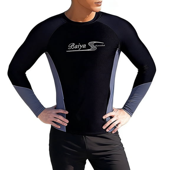 Men's Long Sleeve Rash Guard and Board Shorts Two Piece Swimwear Set for Sun Surfing Snorkeling