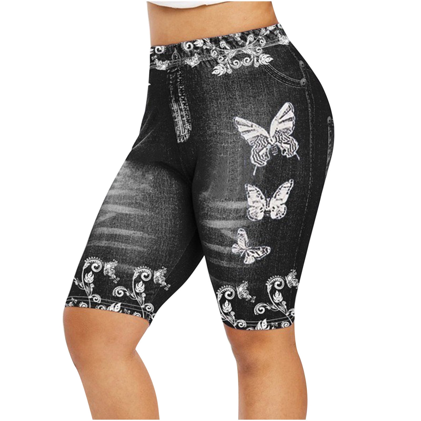 Legging Femme Taille Haute - Imitation Jean - Stretch Confortable - Pour Yoga, Sport Et Quotidien - Coupe Capri - Matière Polyester Doux - 2