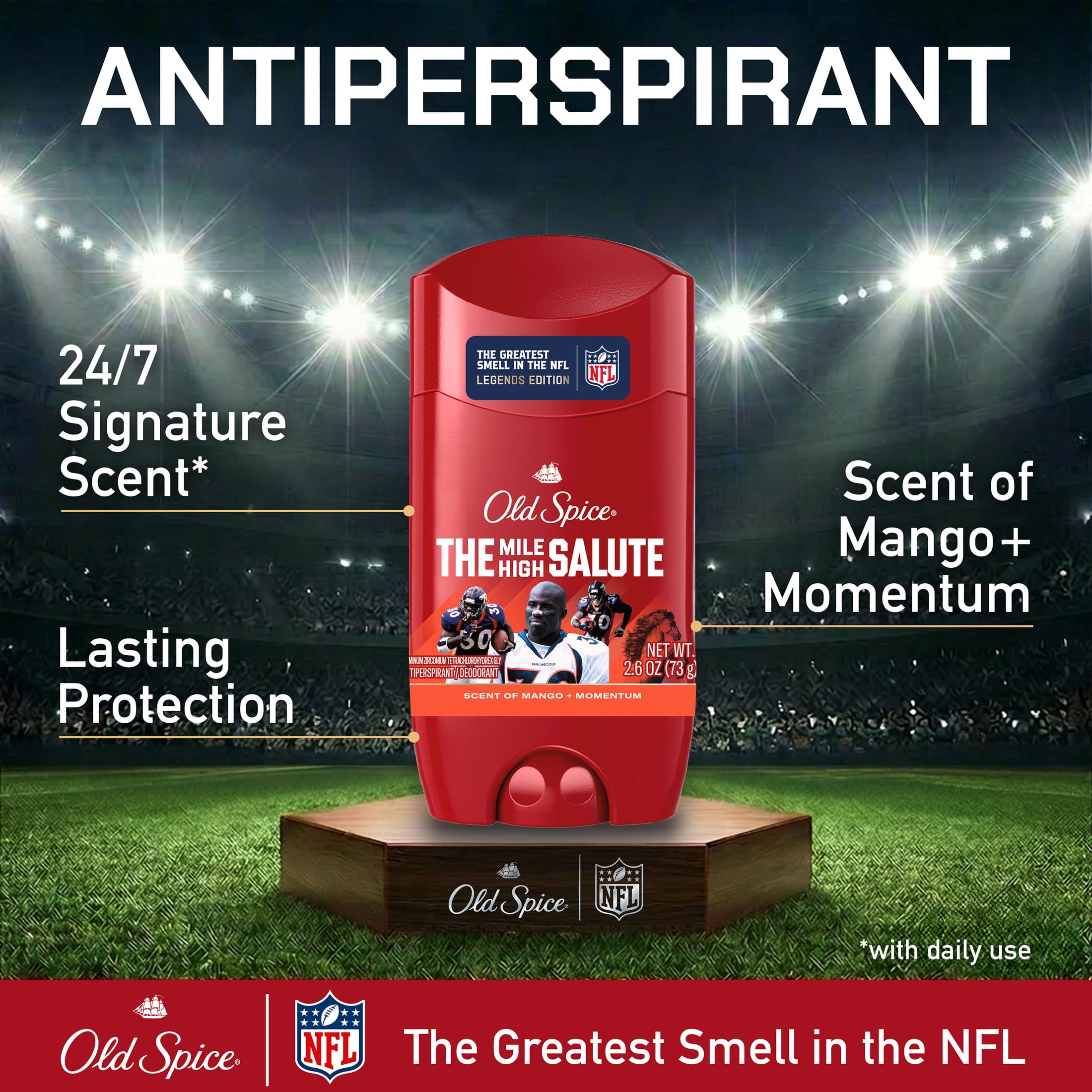 Old Spice Deodorant for Men, Antiperspirant, NFL Collection, Terrell Davis, Scent of Mango + Momentum, 2.6 oz