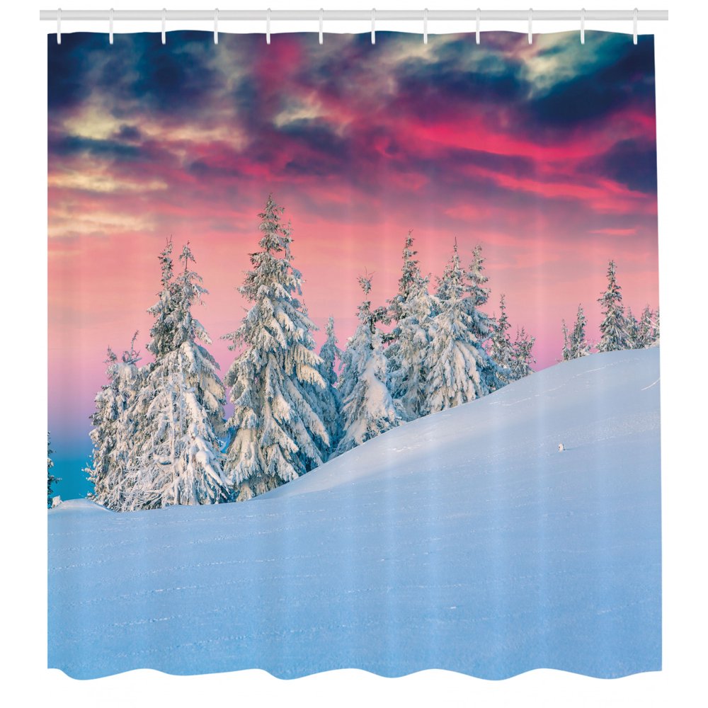 Winter Shower Curtain, Idyllic Scenery in Snow Covered Serene Mountains