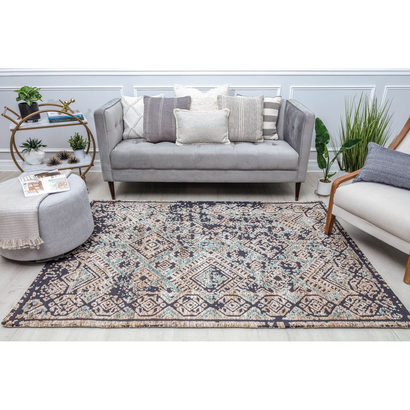 Rugs America GA15A Smoky Nights Abstract Vintage Navy Area Rug, 5’0”x7’0” Ideal for Living Room, Bedroom, Dining Room and More