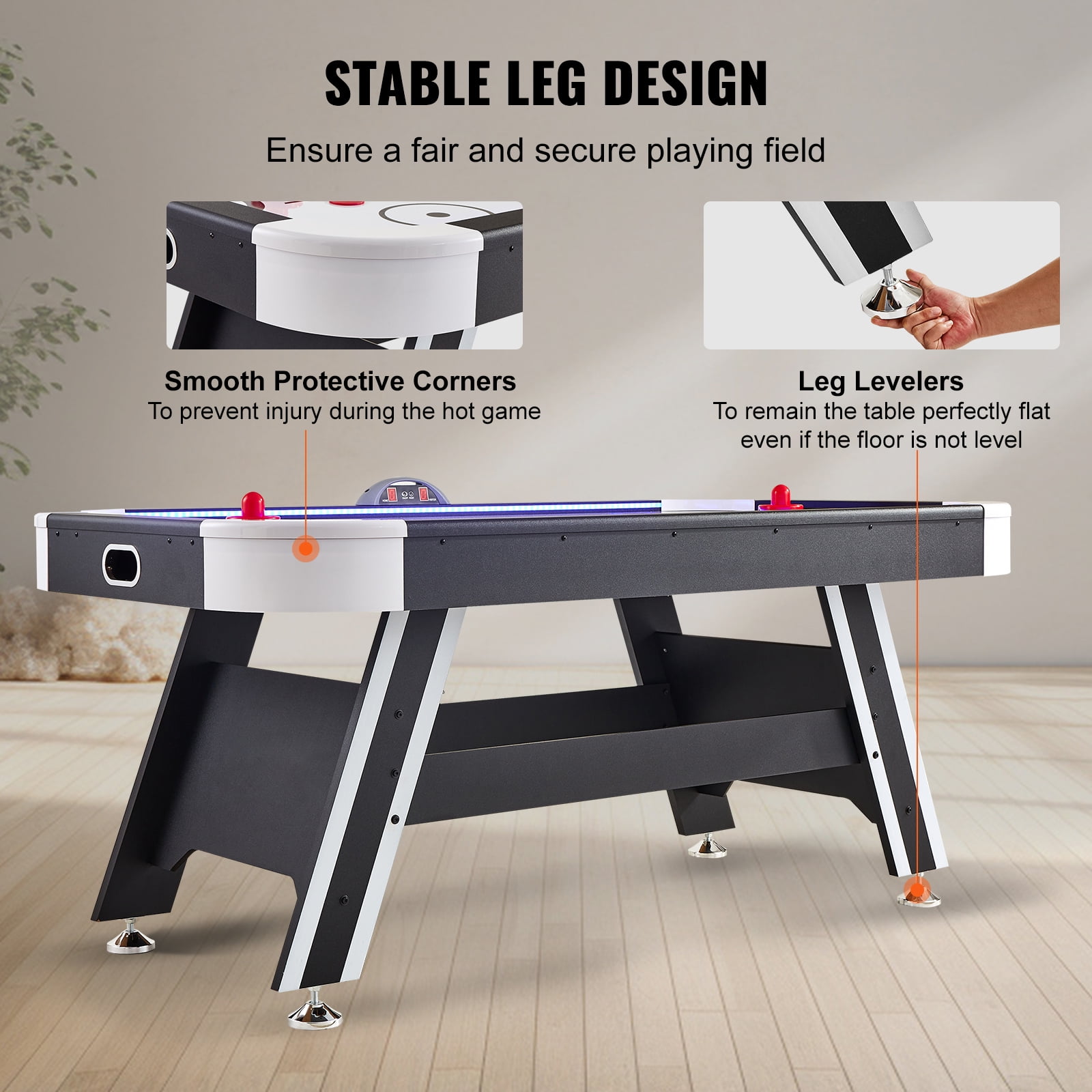 KFFKFF Air Hockey Table, 72" Indoor Hockey Table for Kids and Adults, LED Sports Hockey Game w/2 Pucks, 2 Pushers& Electronic Score System, Arcade Gaming Set for 4 player Home