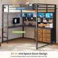 thumbnail image 6 of Loft Bed Full Size with L-Shaped Desk and 6 Storage Drawers and LED Lights, Metal Loft Full Beds with Charging Station, Bookcase Storage, 2 Shelves, Clothing Rack and Ladder for Teen, Black, 6 of 11