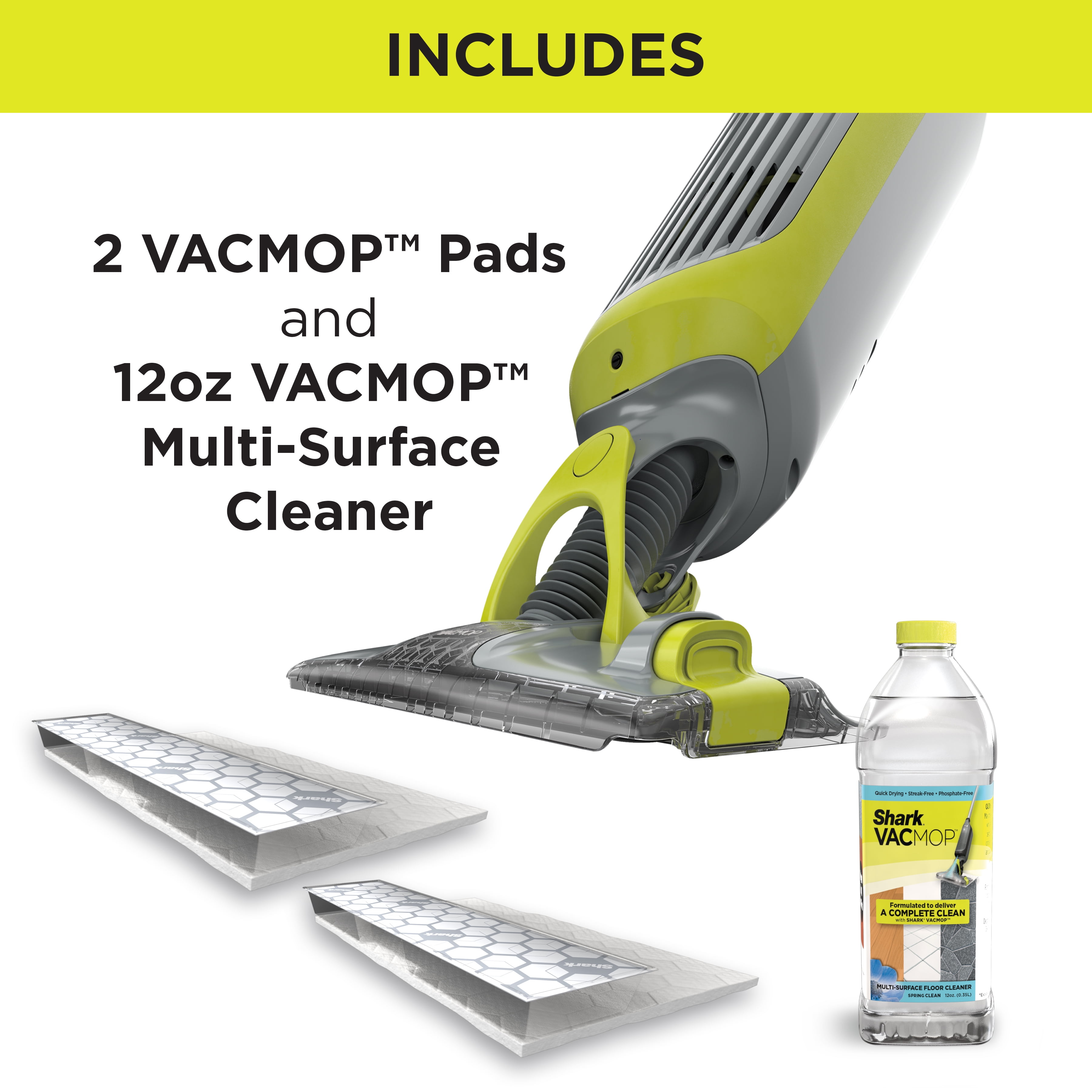 Shark VM200P12 VACMOP Vacuum Mop Bundle with 12 Disposable VACMOP Pads & 12 oz Cleaning Solution White 