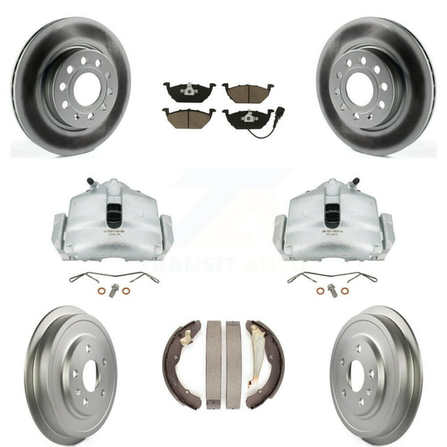 Transit Auto Front Rear Disc Brake Caliper Coated Rotors Drums Ceramic Pads Kit (8Pc) for Car Volkswagen Jetta with 280mm Diameter Rotor KCG-100414C