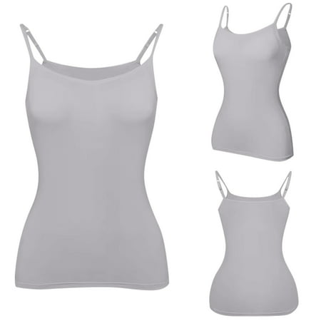 Tiqkatyck Womens Summer Tops Clearance  Women s Casual Gym Sleeveless Shirts Alluring Plus Size Underwear with Chest Pad Camisole Tops for Women Tank Tops for Women 2024 Grey S