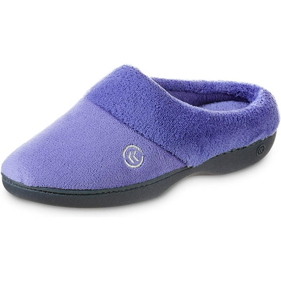 isotoner Womens Cozy Terry Hoodback Clog Slipper with Soft Memory Foam, Comfort Arch Support, and an Indoor/Outdoor Sole 9.5-10 Deep Periwinkle