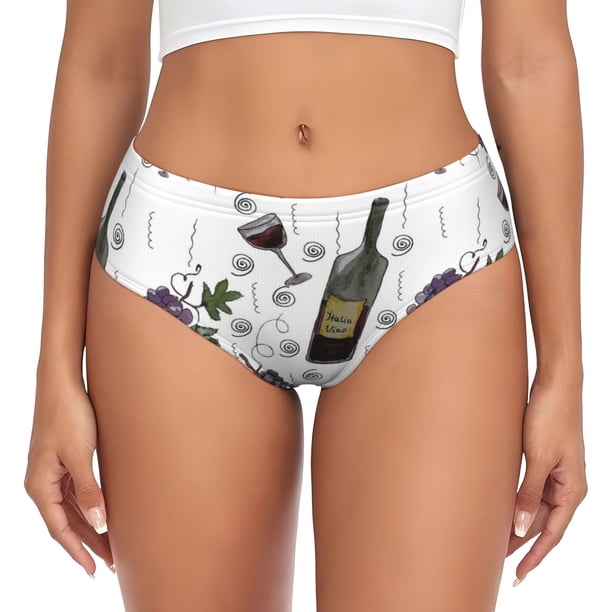 Fotbe Wine Bottles And Grapes Calzones Estampados para Mujer – Ropa Interior de Algodón, Cómoda, Suave y Elástica-X-Large