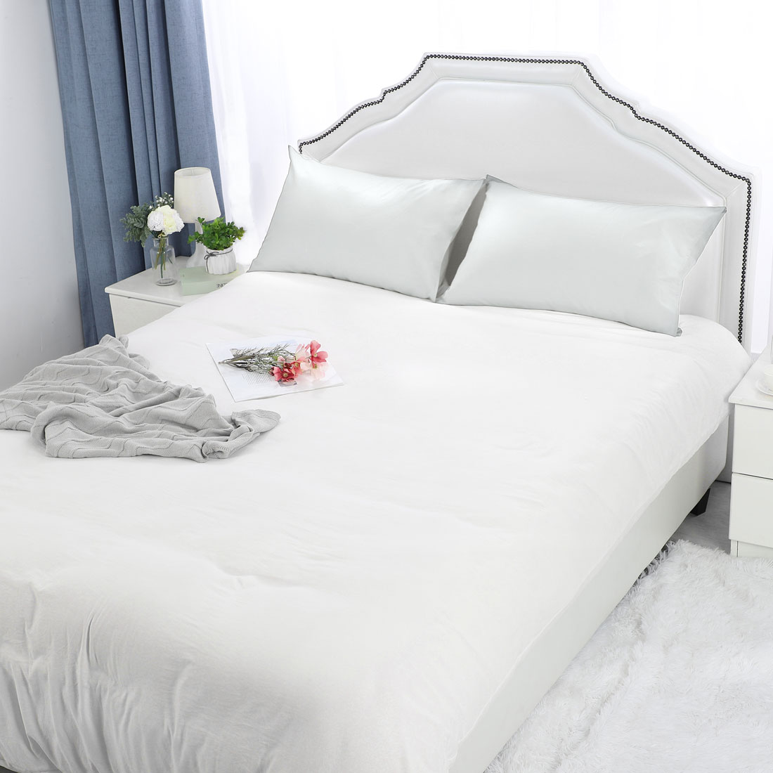 Unique Bargains 2 Pack 300TC Cotton Solid Pillowcases Silver Gray 20" x 36"