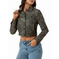 thumbnail image 1 of Veste Courte en Similicuir pour Femme, Col Rabattu, Poche à Rabat, Boutons-Pression, Manteau Rétro, Gris, P, 1 of 9