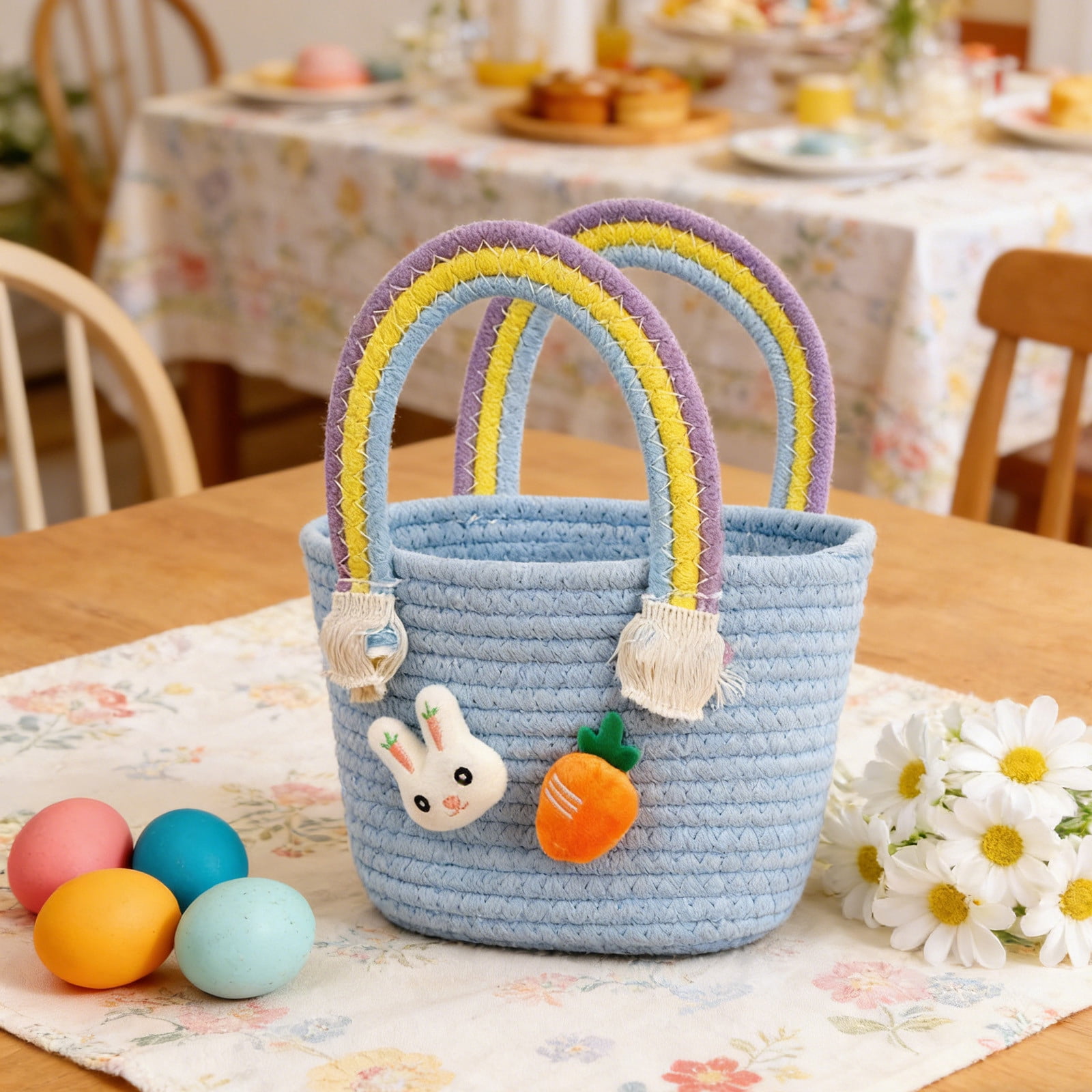 Lunxisen 2 Pcs Easter Bunny Party Decoration Storage Basket Candy Holder for Home Celebration Gift