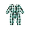 thumbnail image 1 of Gupgi 0-18M Infant Girls Checkered Romper Baby Ruffled Trim Long Sleeve Round Neck Fall Jumpsuits, 1 of 9