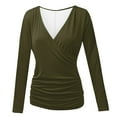 thumbnail image 6 of Gglogagt Women's Deep V Neck 3/4 Sleeve Cross Surplice Wrap Tops Army Green XS, 6 of 6
