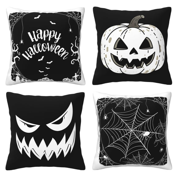 Brythos 4Pcs Throw Pillow Covers,Halloween Elements Pillow Covers,Linen Material Couch Pillow Covers,Style1,18"X18"