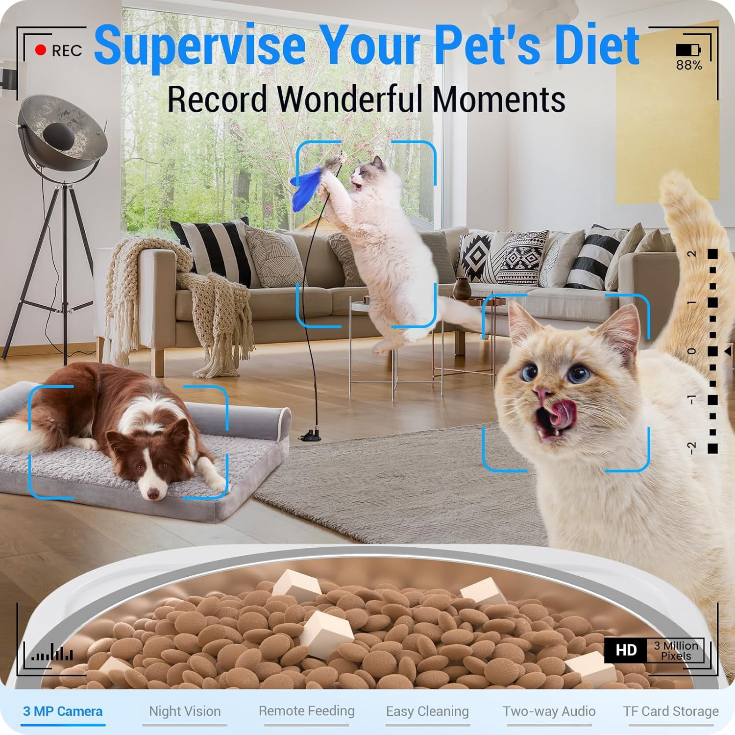 2K Camera Automatic Pet Feeder, 5G WiFi Cat & Dog Food Dispenser with Night Vision, 7L/29 Cup Large Capacity for Multiple Pets, Detachable & Easy to Clean