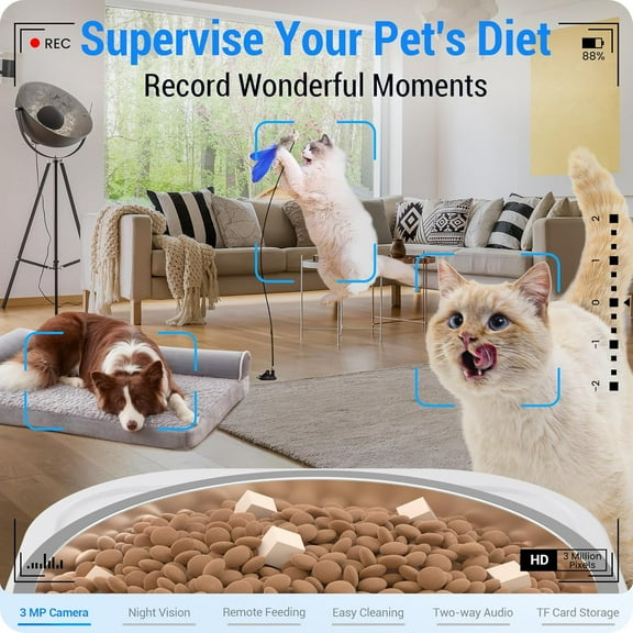Automatic Cat Feeder with 2K Camera: 5G WiFi Automatic Dog Feeder with Night Vision,Cat Food Dispenser with 7L Large Food Storage Container for Multiple Pet,Detachable for Easy Clean -29 Cup