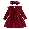 thumbnail image 3 of IBTOM CASTLE Vintage Princess Toddler Baby Girl Long Sleeve Velvet Ruffle Tutu Lace Dress Xmas Wedding Birthday Party Fall Winter Clothes 12-18 Months Wine Red, 3 of 9