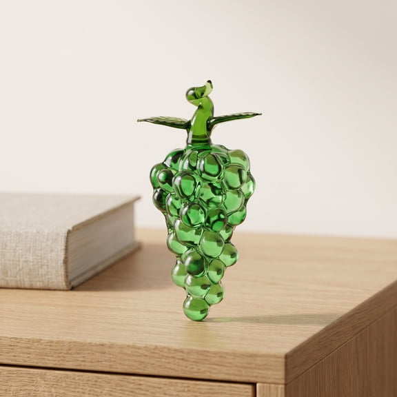 SEWCHICS Green Crystal Grape Shape Traditional Hand Blown Desktop Decoration 3.7×2×1.6in