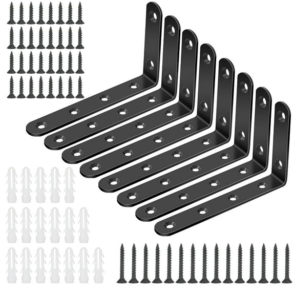 sixwipe 8 Pcs Shelf Bracket Heavy Duty Black Steel L Corner Brace, Decorative Joint Angle Bracket for Wooden Board Hanging Support, 5 Inch*3 Inch Shelves Wall Hanging Bracket with Screws(Black)
