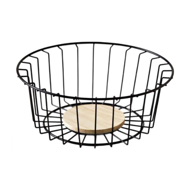 Cesta de frutas organizadora de metal con base de madera, soporte para aperitivos, contenedor práctico 25 cm x 95 cm