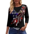 thumbnail image 5 of 4th of July Shirts for Women 3/4 Sleeve Tshirts Casual Red White and Blue Print Tops USA 250th Anniversary Celebration Party Pullover Independence Day Patriotic Round Neck 1776-2026 Blouses Black L, 5 of 5