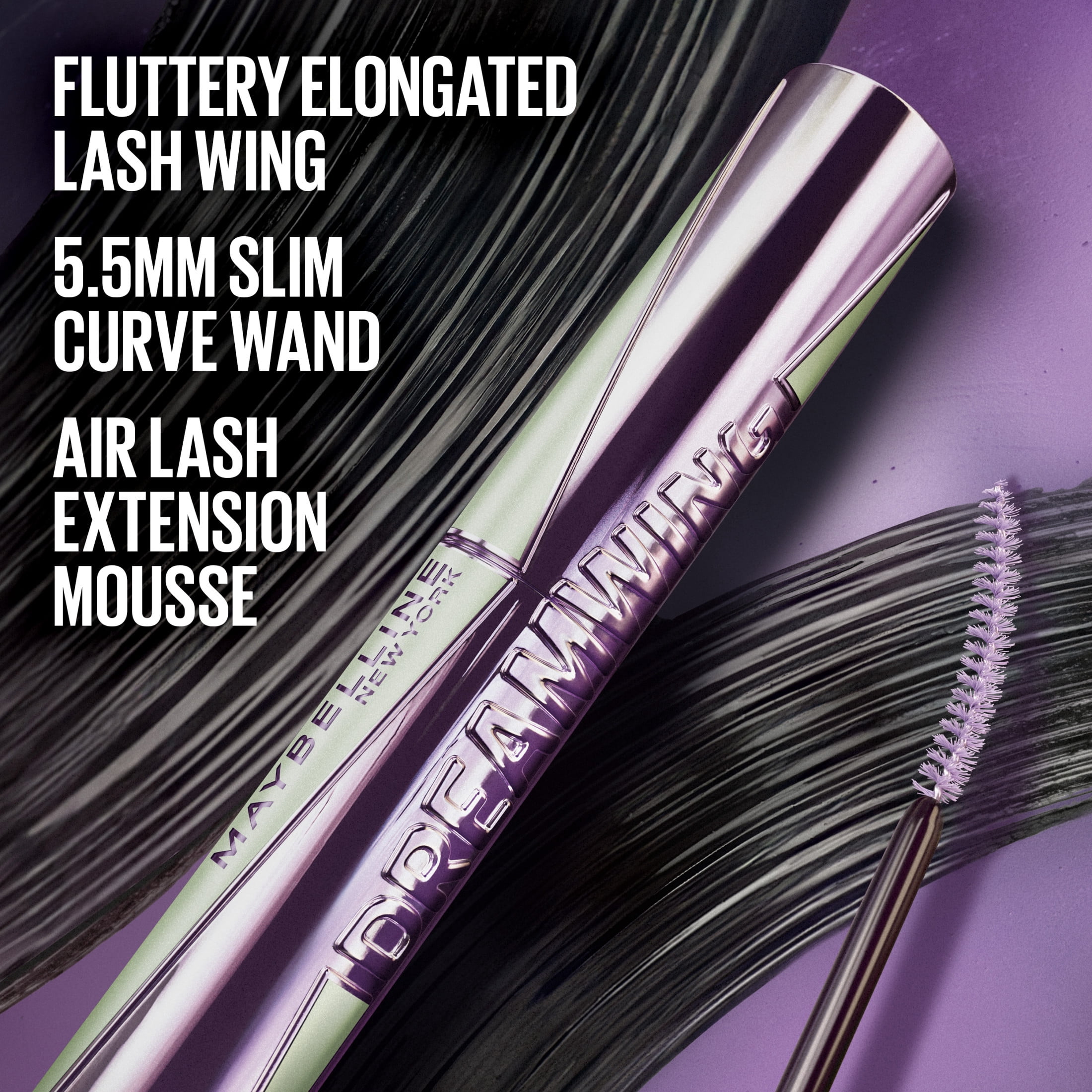 Maybelline Dream Wing Mascara, Washable Mascara, Blackest Black, 0.22 fl oz