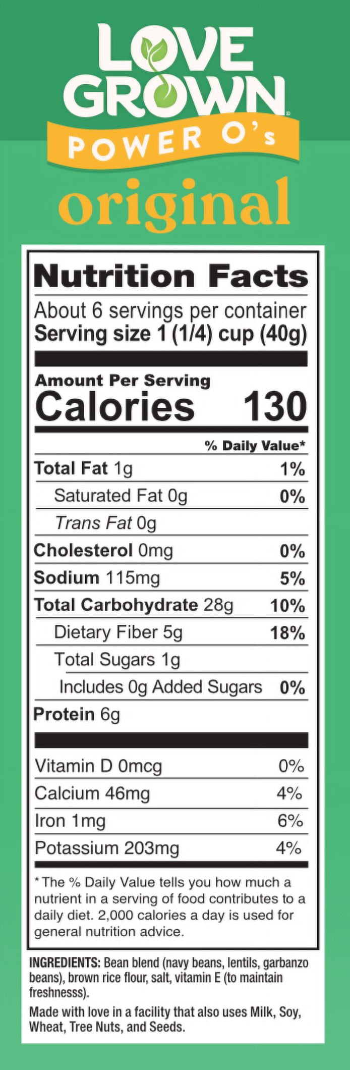 Love Grown Power O's Breakfast Cereal, Original, Bean-Based, 8 Oz