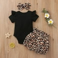 thumbnail image 3 of Boys Girls Two Piece Outfits Newborn Infant Baby Girls Letter Romper+Leopard Shorts+Headbands Outfits Set Summer Outfits for Girls Boys, 3 of 7
