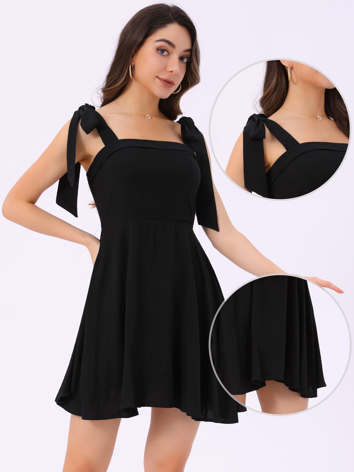 DARING DIVA Spaghetti Strap Casual Tie Shoulder Smocked Mini Dress M Black