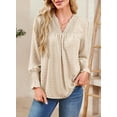 thumbnail image 3 of Corabera Womens Tops Dressy Casual Long Sleeve V Neck Pleated Blouses Crochet Lace Tops for Women Work Shirts Office Wear Apricot L, 3 of 7