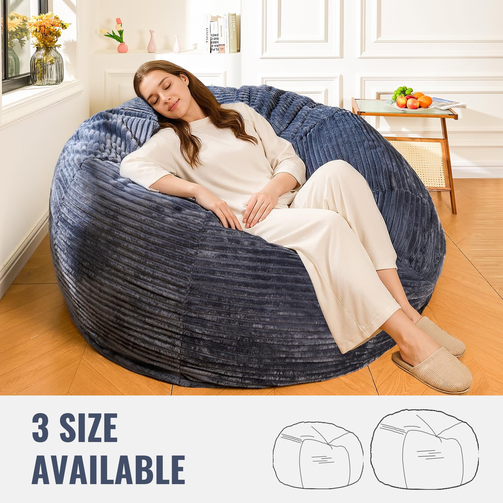 Baxluxe 60-Inch Adult Bean Bag Chair, Comfortable Oversized Chair with Memory Foam Filling, Ultra-Soft Lounge Bean Bag Sofa for Living Room or Bedroom