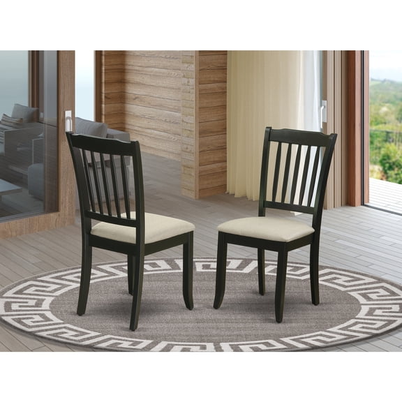 Retro Dining Chairs - Black Finish, Linen Seat - Set of 2 - Vertical Slatted Back - Modern Kitchen Chairs