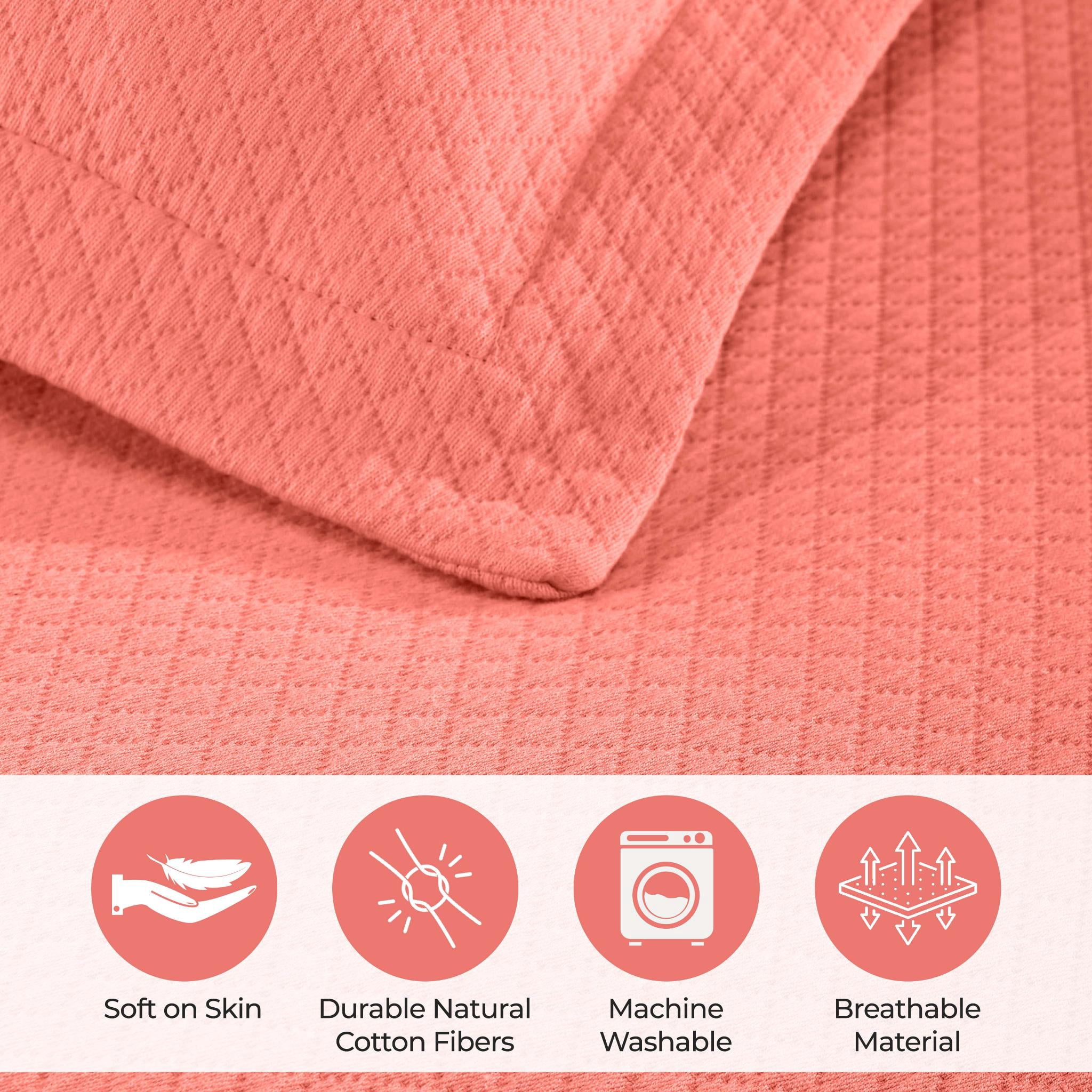 Superior Solitaire Cotton Decorative Bedspread and 2 Pieces Sham Set, Queen, Coral