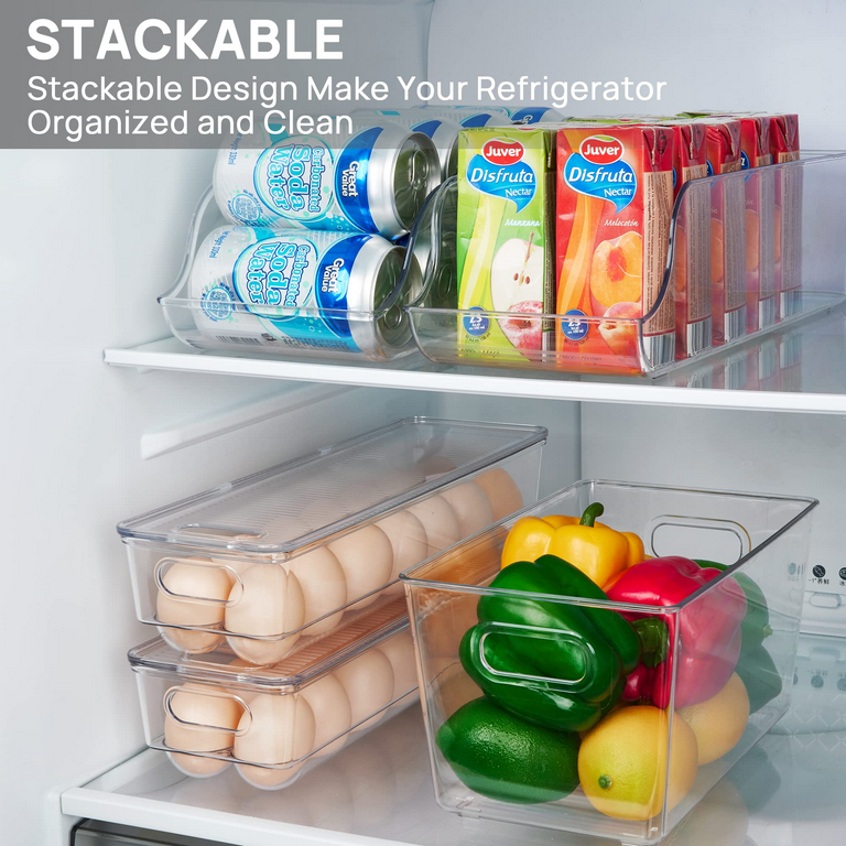 8 Pack Fridge Organizer with Egg Holder, PBA-Free Refrigerator Organizer  Bins with Lids, Stackable Plastic Pantry Organizer Bins for Kitchen