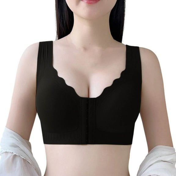 KHONTS,Women's Front Closure Seamless Wireless Bras Push up No Underwire Bra Full Coverage Comfort Mastectomy Bralettes Black XL