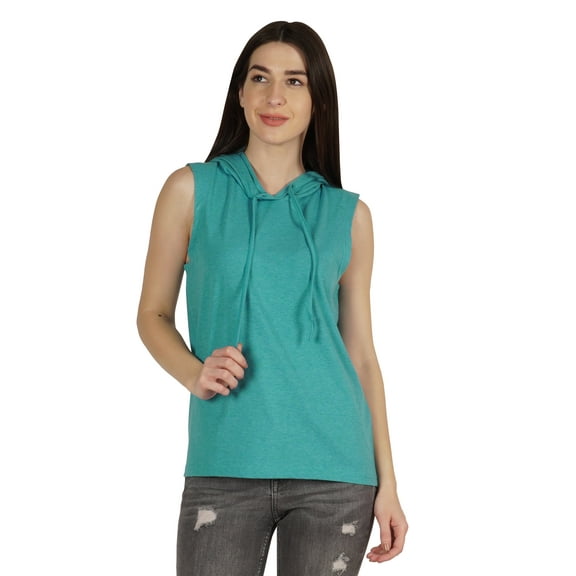 Inkmeso Womens Sleeveless Drawstring Hoodie Tank Top Plain Jersey Tshirt Top