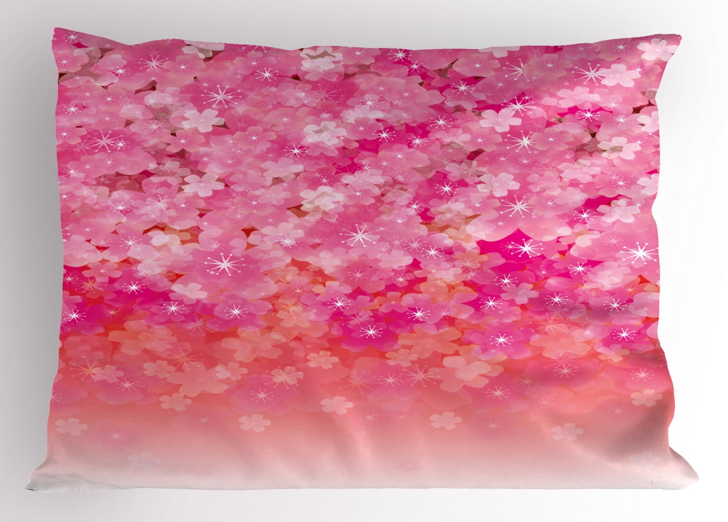Light Pink Pillow Sham Cherry Blossom Tree Flowers in Vibrant Tones Spring Beauty Illustration