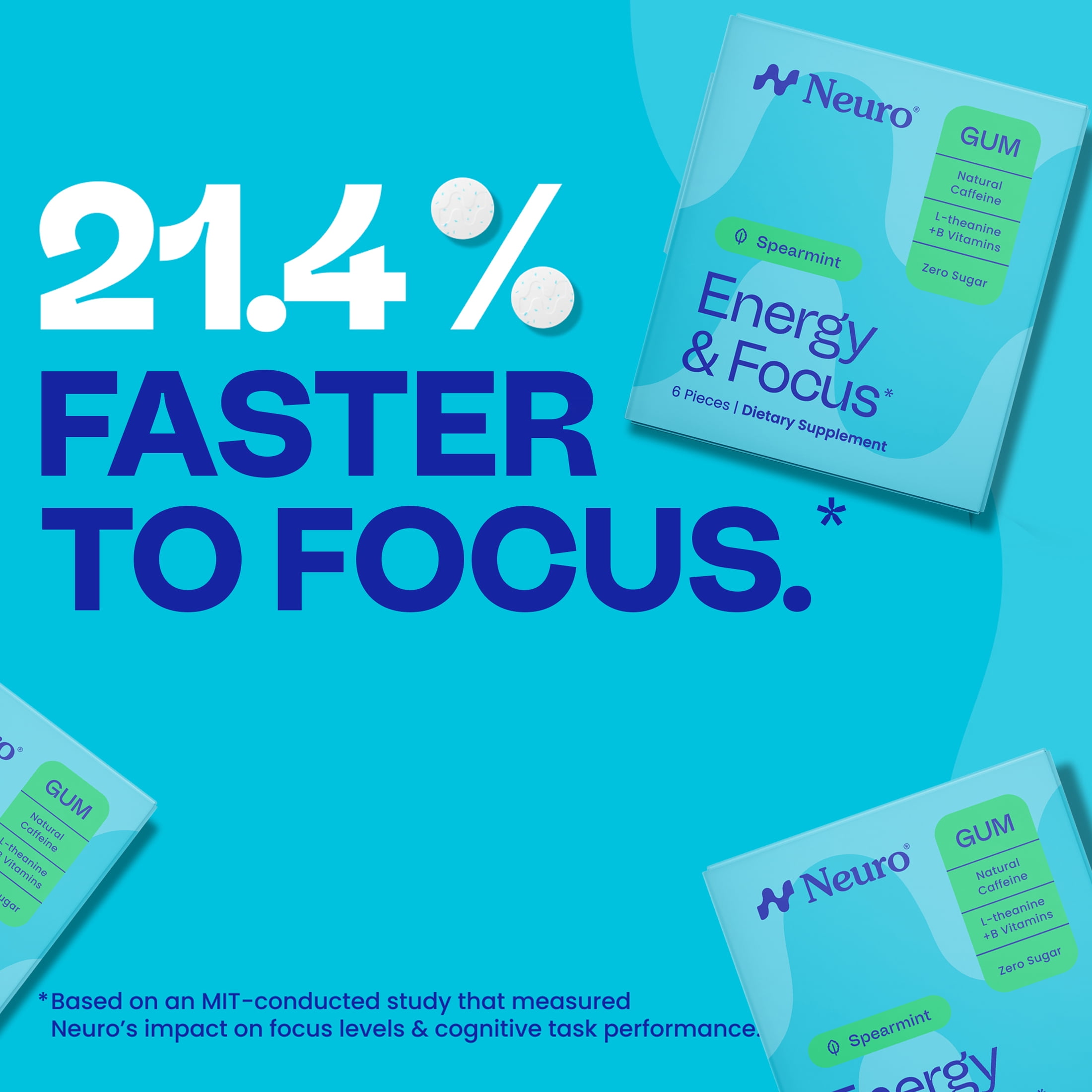 Neuro Energy & Focus Spearmint Gum 6 - 9 Pieces Packs