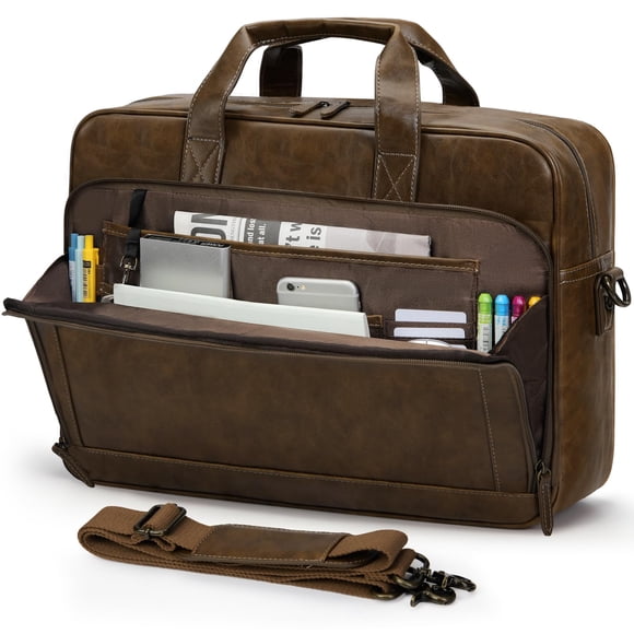 Maletín RAINSMORE para ordenador portátil para hombre, 16 pulgadas, de piel, color marrón