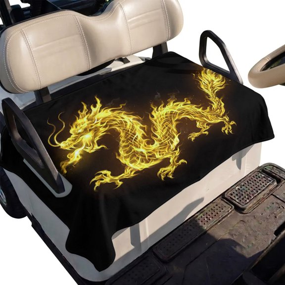 Golf Cart Seat Cover Flames Dragon Club Car Golf Cart Seat Covers Soft Absorbent Golfcart Towel Blanket Yellow Modern Art Golf Seat Covers for Cart Decor Fits 2 & 4 Passenger 51"x31"