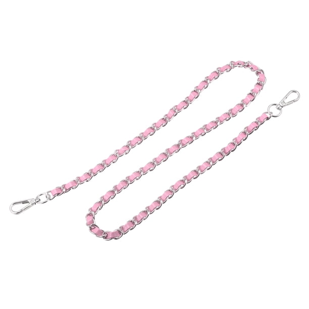 Monedero Cadena Correa, 800mm Cuero Hierro Plano Cadena Correa Bolso Cadenas Monedero Correas Hombro Cruzado Cuerpo Reemplazo Correa, Rosa + Plateado Tono