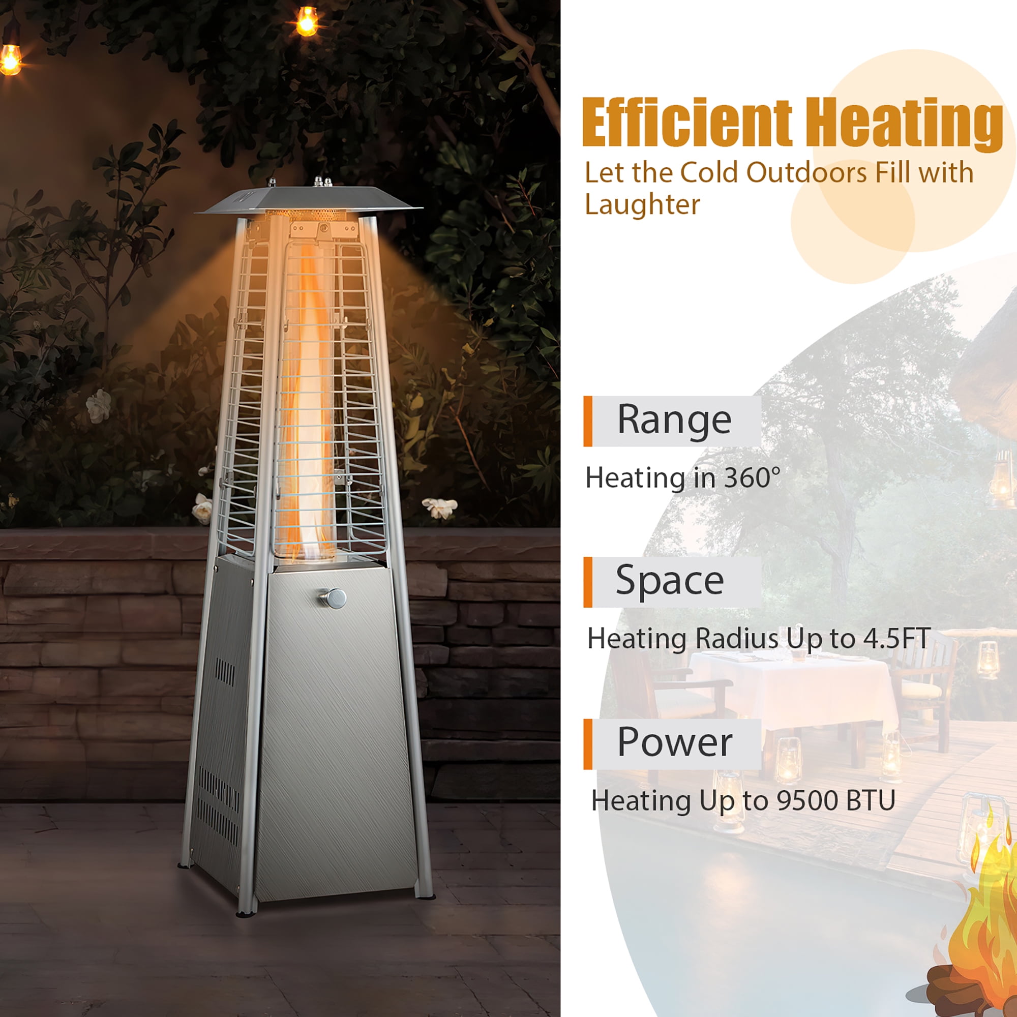 Costway 35'' Portable Tabletop Pyramid Patio Heater Stainless Steel Propane  gas 9500 BTU - Walmart.com