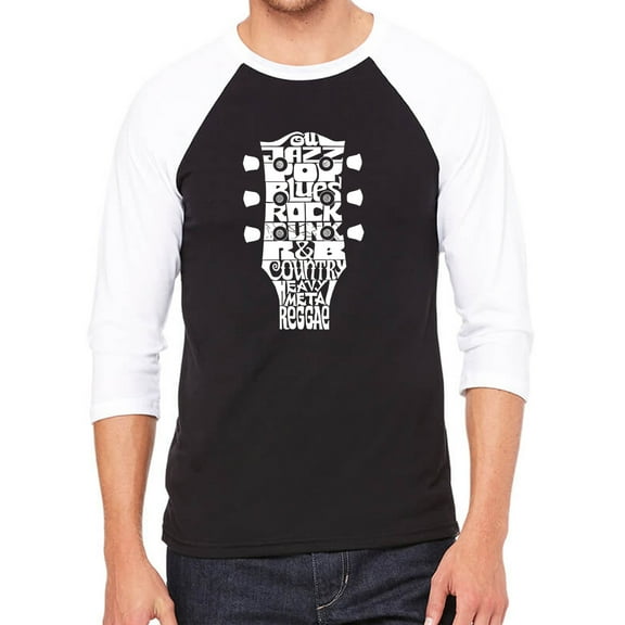 Men's Raglan Baseball Word Art T-shirt - Guitar Head Music Genres