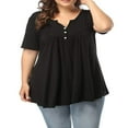 thumbnail image 1 of CHOK Chemise Henley Grande Taille pour Femmes Été Décontractée Manches Courtes Col en V Boutonnée Tunique Plissée, 1 of 6