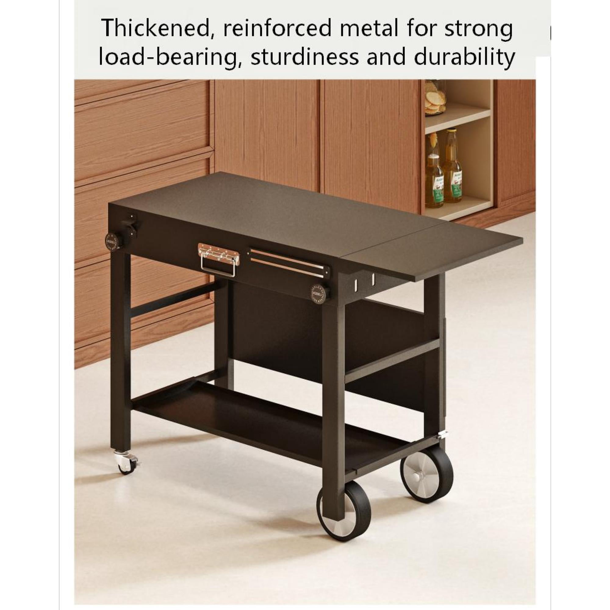 Portable Outdoor Grill Cart with Foldable Design and Stainless Steel Construction, Grill Table for BBQ and Camping, Black
