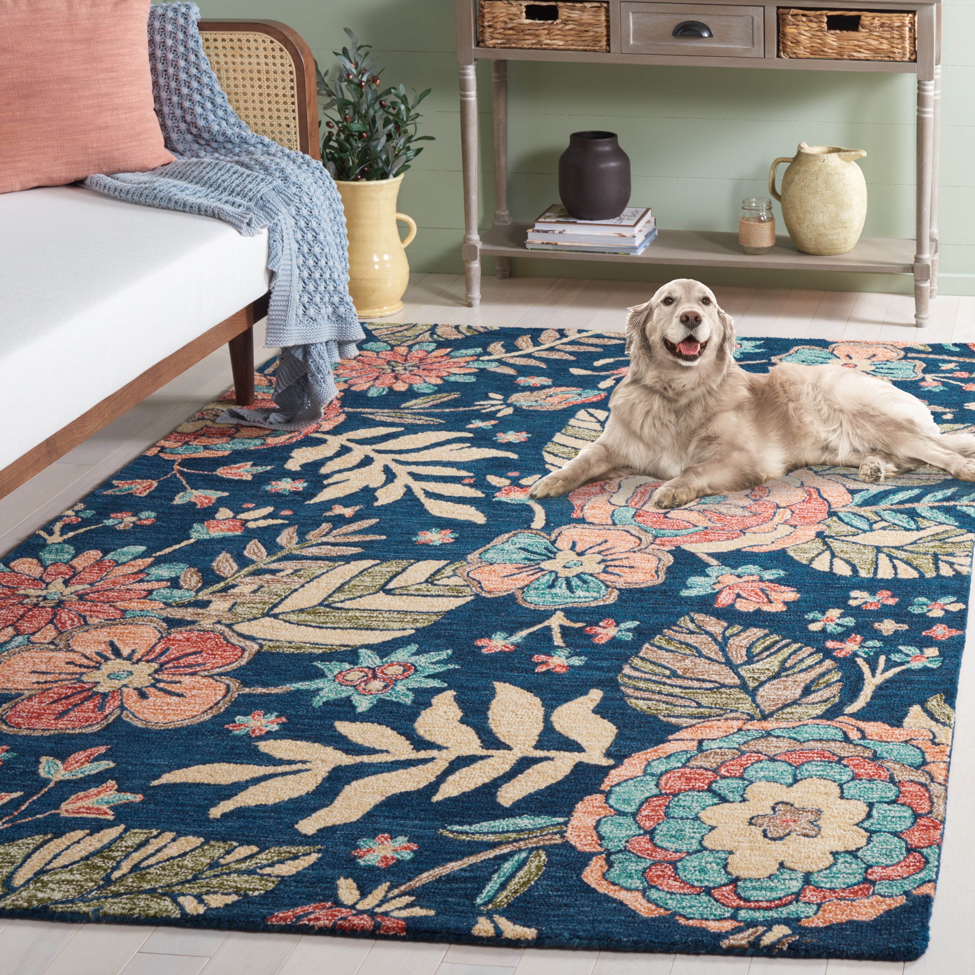 SAFAVIEH Jardin Delmar Floral Area Rug, Blue/Green, 6' x 6' Square