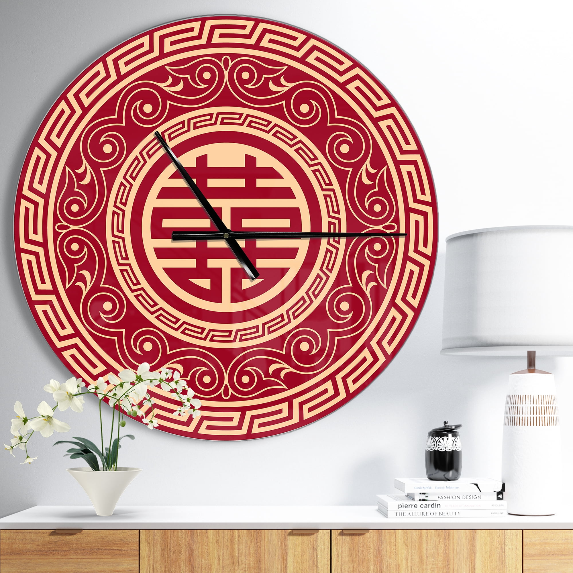 Designart 'Double Happiness Asian Decoration ' Modern wall clock