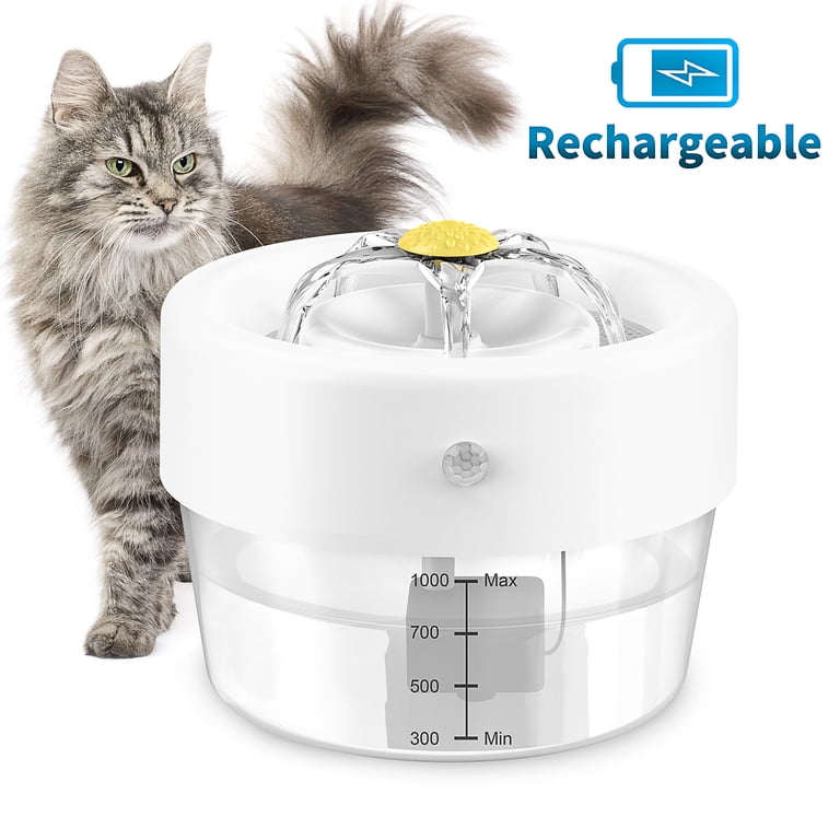 Masbrill Cat Water Fountain, 1000mAh Battery, 1L Automatic Pet Drinking Fountain, White