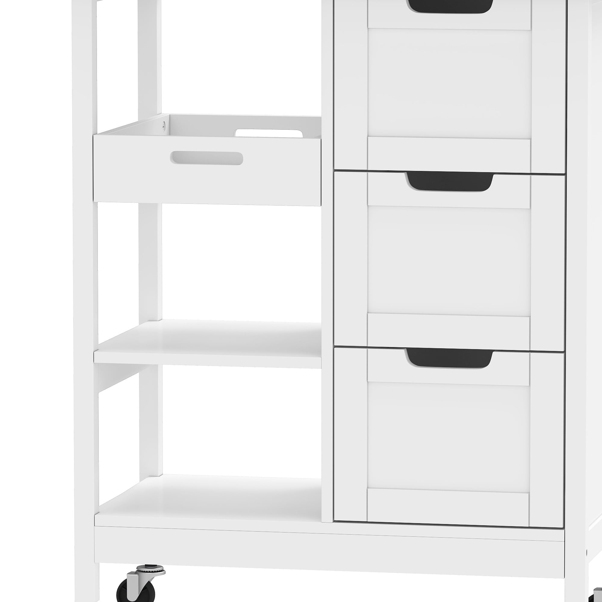 Uforic Wood Rolling Kitchen Cart, Mobile Storage Trolley with Drawers & Shelves, Solid Wood Top & Lockable Casters, White